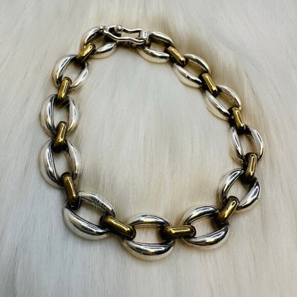 Sterling Silver Link Bracelet with Gold Accent - Picture 1 of 7